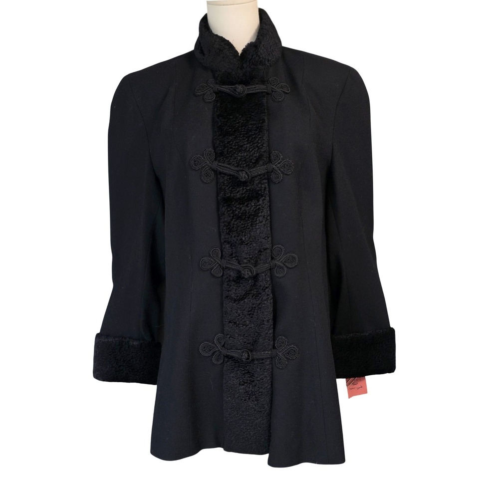 Lilli Ann Jacket Womens M Black Excellent Vintage Persian Lamb Fur Frog Closure - Picture 4 of 15